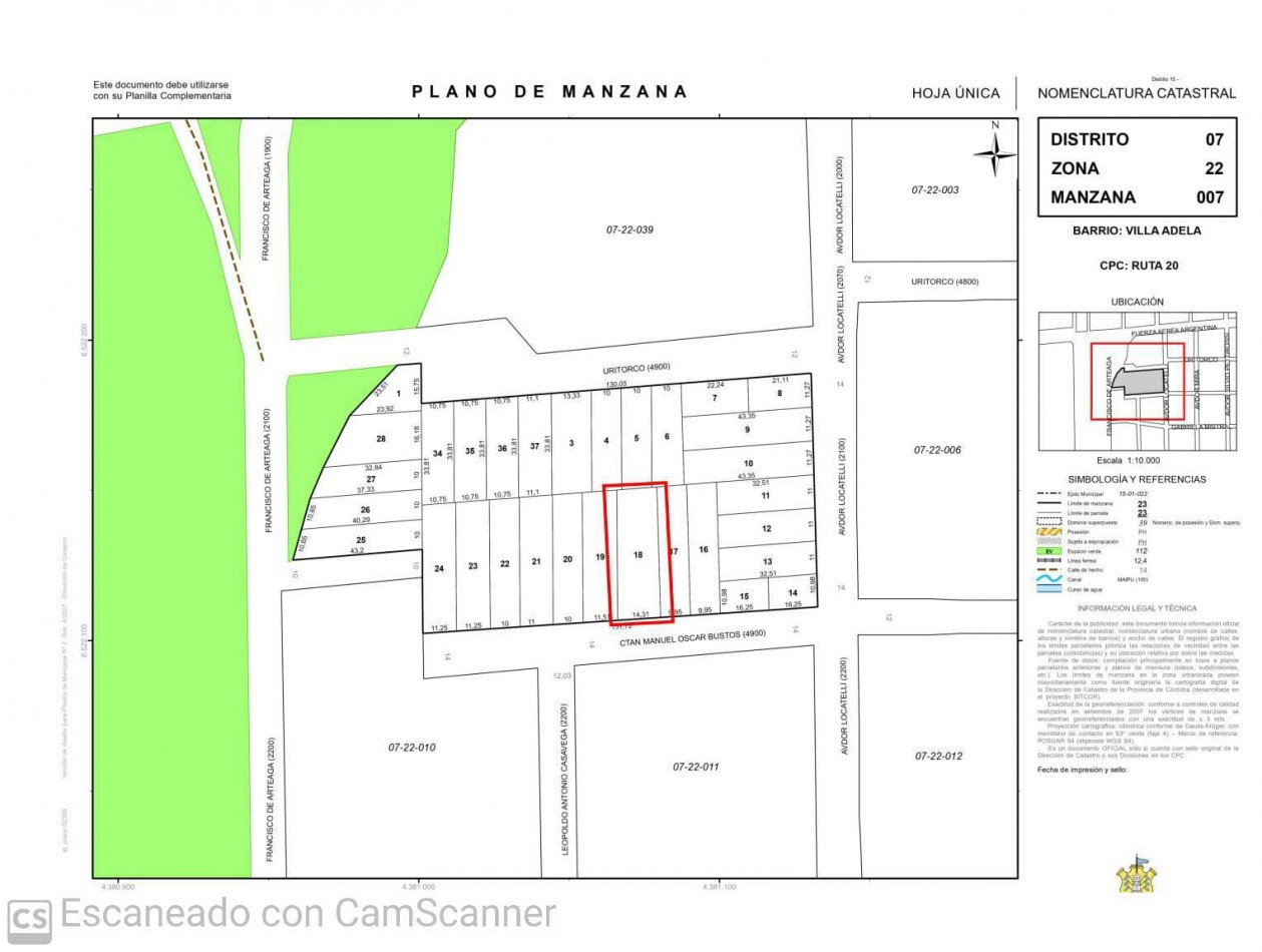 VILLA ADELA: VENDO LOTE DE 600 M2 A MTS DE LA RUTA 20 Y DE CIRCUNVALACION. IDEAL PARA GALPON