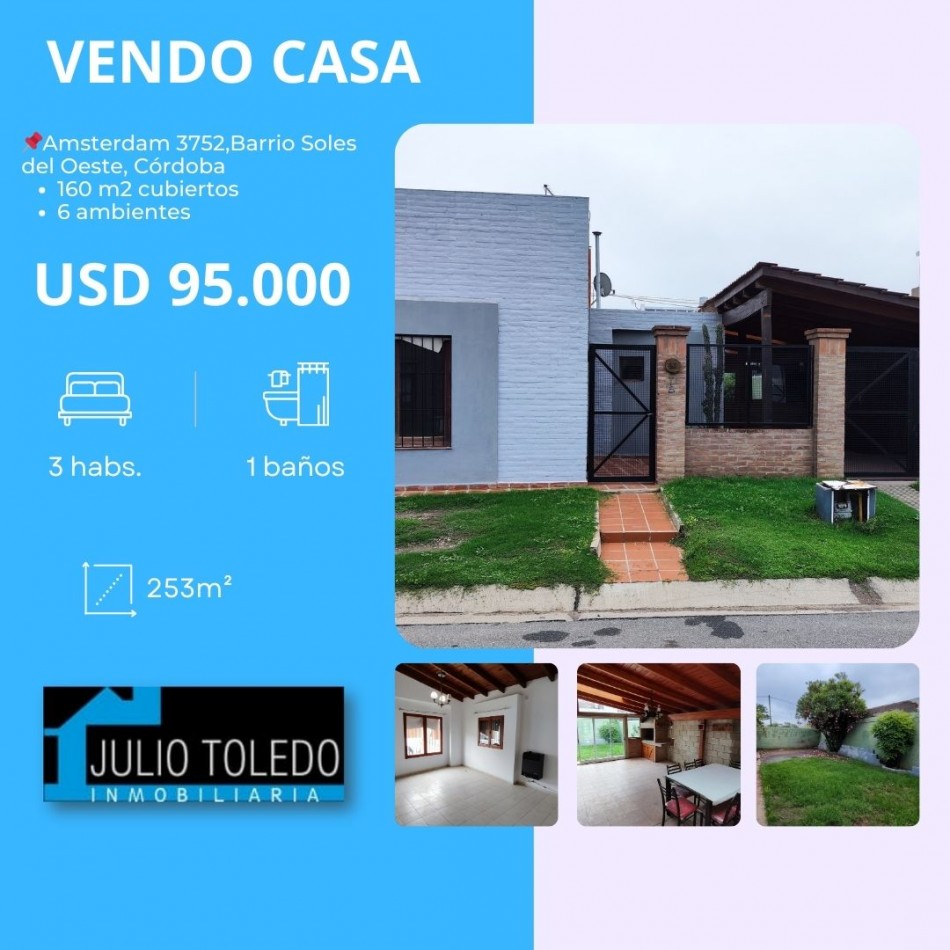 VENDO HERMOSA CASA DE 3 DORMITORIOS EN BARRIO PRIVADO SOLES DEL OESTE 