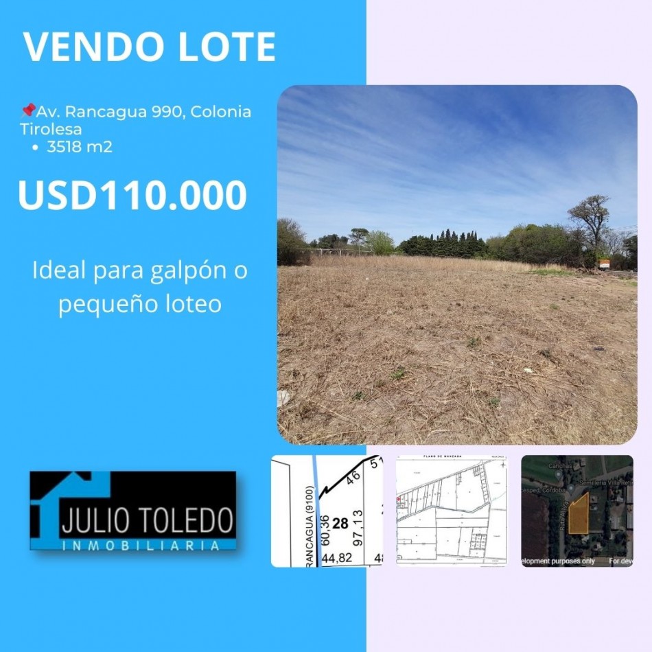 VENDO IMPORTANTE LOTE SOBRE CAMINO A COLONIA TIROLESA