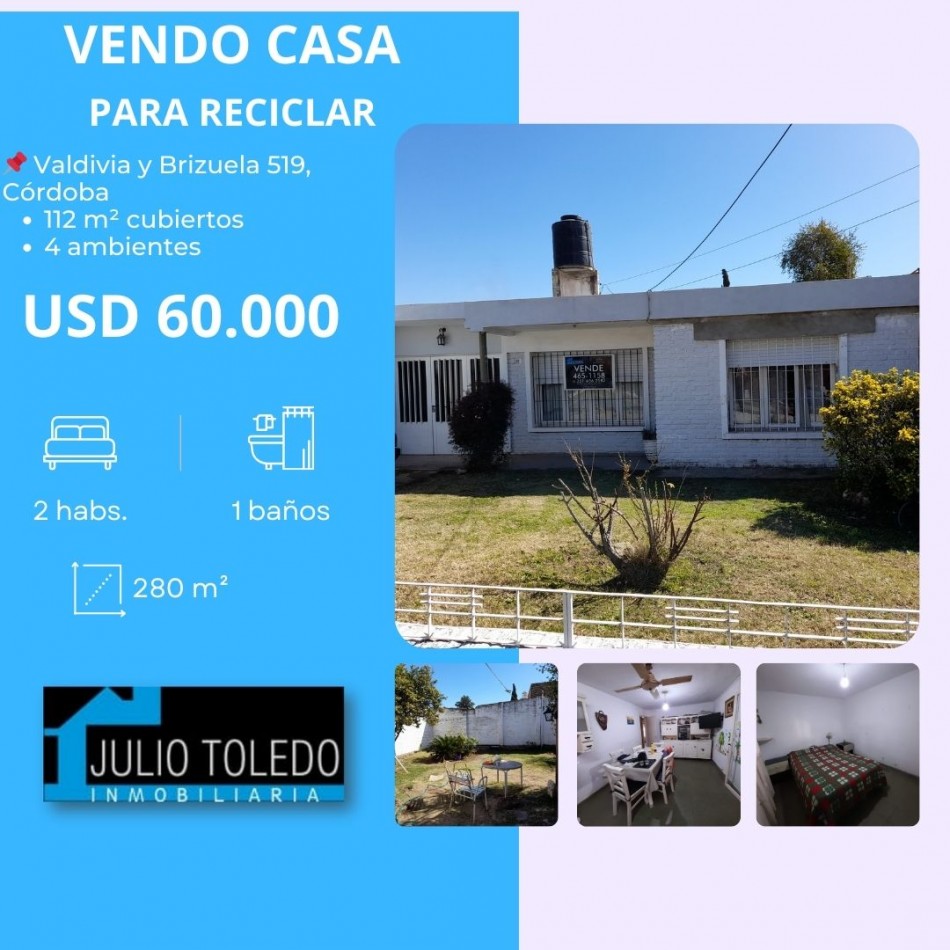 Bo MARQUES DE SOBREMONTE: VENDO CASA DE 2 DORMITORIOS, CON AMPLIO TERRENO, PARA RECICLAR