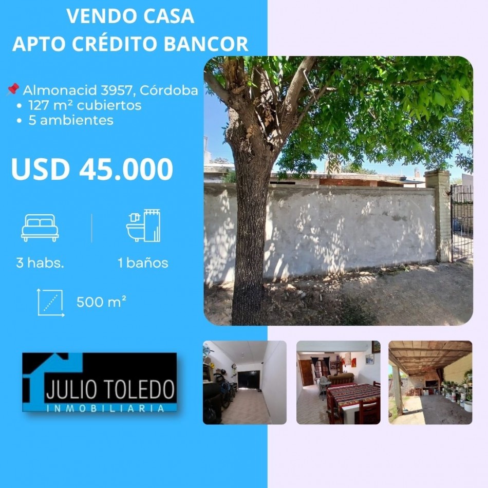 APTO CREDITO BANCOR: EN Bo AMEGHINO NORTE VENDO CASA DE 3 DORMITORIOS SOBRE TERRENO DE 500 M2