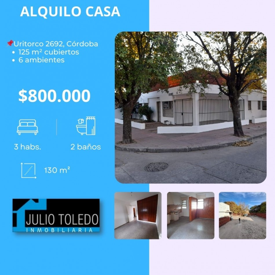 Bo ROSEDAL: ALQUILO CASA DE 3 DORMIORIOS CON 2 BAÑOS Y COCHERA